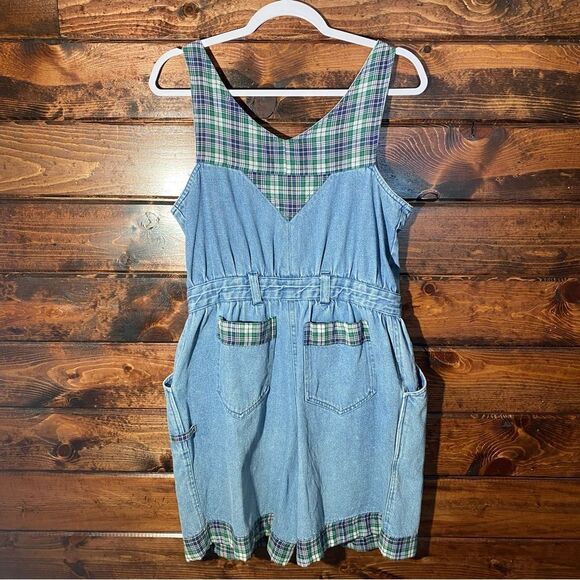 Lauren Brooke Vintage 1980's Denim & Plaid Overalls Romper Women's Size MED - Picture 6 of 16